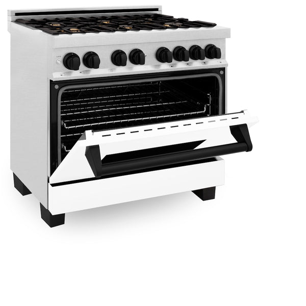 ZLINE Autograph Edition 36 in. 4.6 cu. ft. Legacy Dual Fuel Range with 6 Burner Gas Cooktop and Electric Convection Oven in Satin Stainless Steel with White Matte Door and Matte Black Accents, Open Box-Great Condition