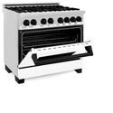 ZLINE Autograph Edition 36 in. 4.6 cu. ft. Legacy Dual Fuel Range with 6 Burner Gas Cooktop and Electric Convection Oven in Stainless Steel with White Matte Door and Matte Black Accents, Open Box-Great Condition
