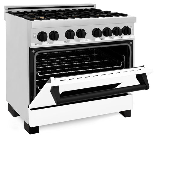 ZLINE Autograph Edition 36 in. 4.6 cu. ft. Legacy Dual Fuel Range with 6 Burner Gas Cooktop and Electric Convection Oven in Stainless Steel with White Matte Door and Matte Black Accents, Open Box-Great Condition