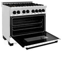ZLINE Autograph Edition 36 in. 4.6 cu. ft. Legacy Dual Fuel Range with 6 Burner Gas Cooktop and Electric Convection Oven in Stainless Steel with White Matte Door and Matte Black Accents, Open Box-Great Condition