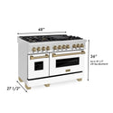 Products ZLINE 48 in. Autograph Edition Kitchen Package with Stainless Steel Dual Fuel Range with White Matte Door, Range Hood and Dishwasher with Champagne Bronze Accents (3AKP-RAWMRHDWM48-CB)