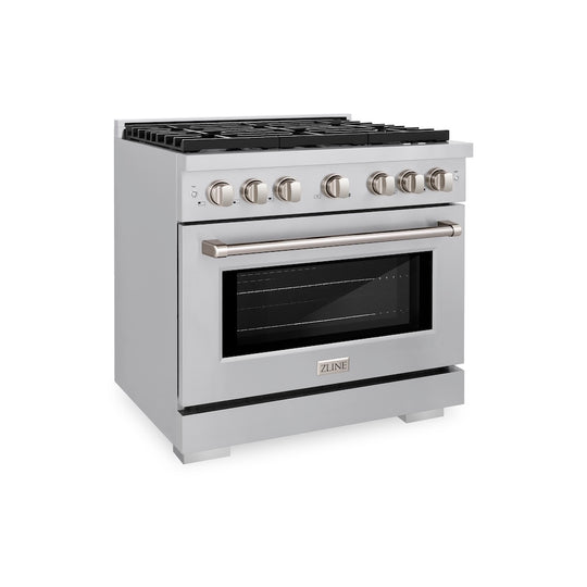 ZLINE 36 in. 5.2 cu. ft. Paramount Dual Fuel Range with 6 Burner Gas Cooktop and Electric Convection Oven in Stainless Steel, Open Box-Great Condition