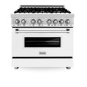 ZLINE 36 in. 4.6 cu. ft. Legacy Dual Fuel Range with 6 Burner Gas Cooktop and Electric Convection Oven in Stainless Steel and White Matte Door (RA-WM-36)