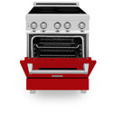 ZLINE 24 in. 2.8 cu. ft. Legacy Induction Range with 4 Element Cooktop and Electric Oven in Stainless Steel and Red Gloss Door, Open Box-Great Condition