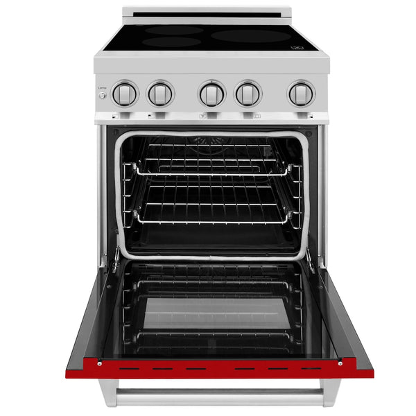 ZLINE 24 in. 2.8 cu. ft. Legacy Induction Range with 4 Element Cooktop and Electric Oven in Stainless Steel and Red Gloss Door, Open Box-Great Condition