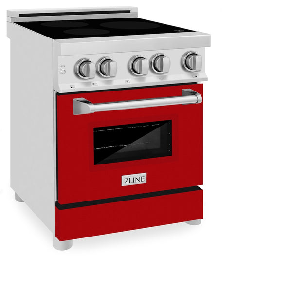 ZLINE 24 in. 2.8 cu. ft. Legacy Induction Range with 4 Element Cooktop and Electric Oven in Stainless Steel and Red Gloss Door, Open Box-Great Condition