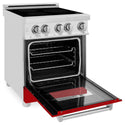 ZLINE 24 in. 2.8 cu. ft. Legacy Induction Range with 4 Element Cooktop and Electric Oven in Stainless Steel and Red Gloss Door, Open Box-Great Condition