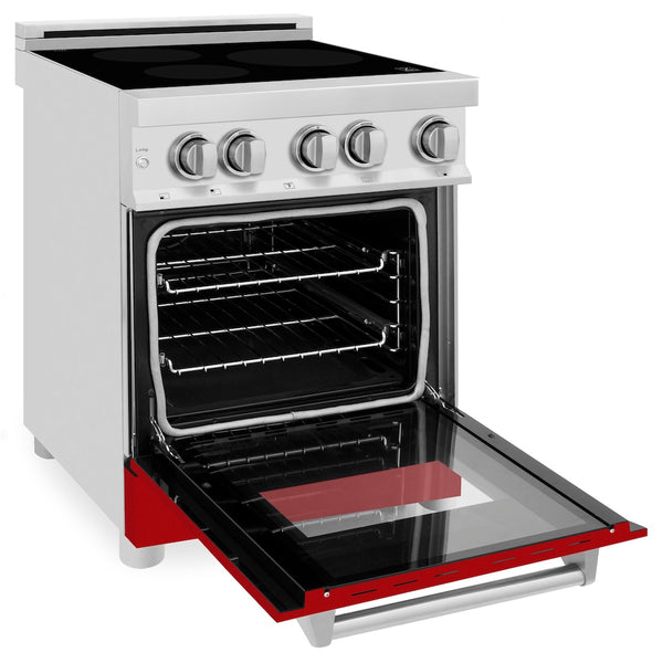 ZLINE 24 in. 2.8 cu. ft. Legacy Induction Range with 4 Element Cooktop and Electric Oven in Stainless Steel and Red Gloss Door, Open Box-Great Condition
