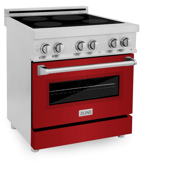 ZLINE 30 in. 4.0 cu. ft. Legacy Induction Range with 4 Element Cooktop and Electric Oven in Stainless Steel and Red Gloss Door, Open Box-Great Condition