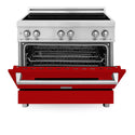 ZLINE 36 in. 4.6 cu. ft. Legacy Induction Range with 5 Element Cooktop and Electric Oven in Stainless Steel and Red Gloss Door, Open Box-Great Condition