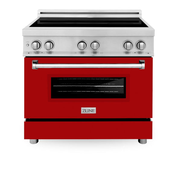 ZLINE 36 in. 4.6 cu. ft. Legacy Induction Range with 5 Element Cooktop and Electric Oven in Stainless Steel and Red Gloss Door, Open Box-Good Condition