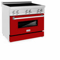 ZLINE 36 in. 4.6 cu. ft. Legacy Induction Range with 5 Element Cooktop and Electric Oven in Stainless Steel and Red Gloss Door, Open Box-Great Condition