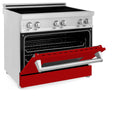 ZLINE 36 in. 4.6 cu. ft. Legacy Induction Range with 5 Element Cooktop and Electric Oven in Stainless Steel and Red Gloss Door, Open Box-Great Condition