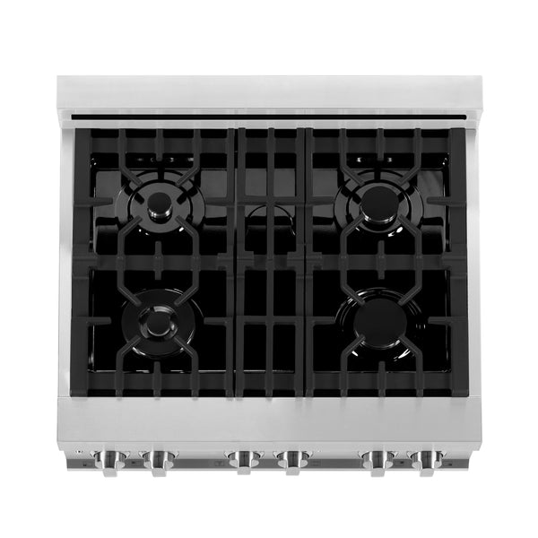 ZLINE 30 in. 4.0 cu. ft. Legacy Dual Fuel Range with 4 Burner Gas Cooktop and Electric Convection Oven in Stainless Steel and Red Matte Door (RA-RM-30)