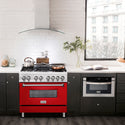 ZLINE 36 in. 4.6 cu. ft. Legacy Dual Fuel Range with 6 Burner Gas Cooktop and Electric Convection Oven in Stainless Steel and Red Matte Door (RA-RM-36)