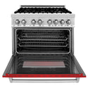 ZLINE 36 in. 4.6 cu. ft. Legacy Dual Fuel Range with 6 Burner Gas Cooktop and Electric Convection Oven in Stainless Steel and Red Matte Door (RA-RM-36)