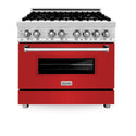 ZLINE 36 in. 4.6 cu. ft. Legacy Dual Fuel Range with 6 Burner Gas Cooktop and Electric Convection Oven in Stainless Steel and Red Matte Door (RA-RM-36)