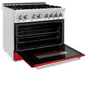 ZLINE 36 in. 4.6 cu. ft. Legacy Dual Fuel Range with 6 Burner Gas Cooktop and Electric Convection Oven in Stainless Steel and Red Matte Door (RA-RM-36)