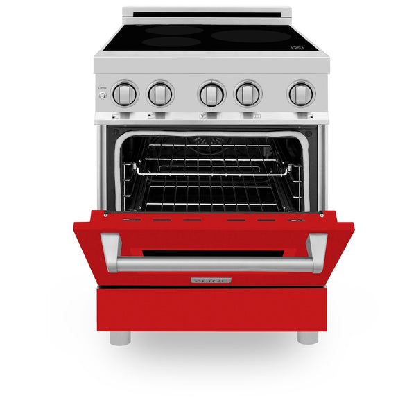 ZLINE 24 in. 2.8 cu. ft. Legacy Induction Range with 4 Element Cooktop and Electric Oven in Stainless Steel and Red Matte Door, Open Box-Great Condition
