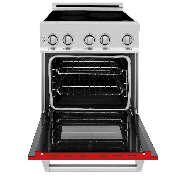 ZLINE 24 in. 2.8 cu. ft. Legacy Induction Range with 4 Element Cooktop and Electric Oven in Stainless Steel and Red Matte Door, Open Box-Great Condition