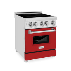 ZLINE 24 in. 2.8 cu. ft. Legacy Induction Range with 4 Element Cooktop and Electric Oven in Stainless Steel and Red Matte Door, Open Box-Great Condition