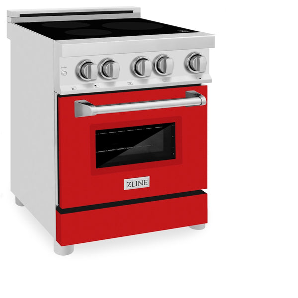 ZLINE 24 in. 2.8 cu. ft. Legacy Induction Range with 4 Element Cooktop and Electric Oven in Stainless Steel and Red Matte Door, Open Box-Great Condition