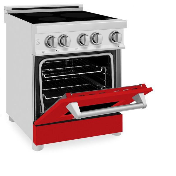 ZLINE 24 in. 2.8 cu. ft. Legacy Induction Range with 4 Element Cooktop and Electric Oven in Stainless Steel and Red Matte Door, Open Box-Great Condition