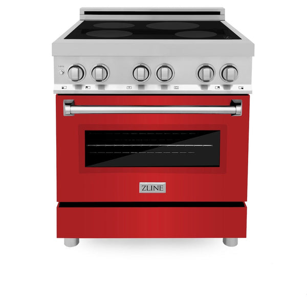ZLINE 30 in. 4.0 cu. ft. Legacy Induction Range with 4 Element Cooktop and Electric Oven in Stainless Steel and Red Matte Door, Open Box-Good Condition