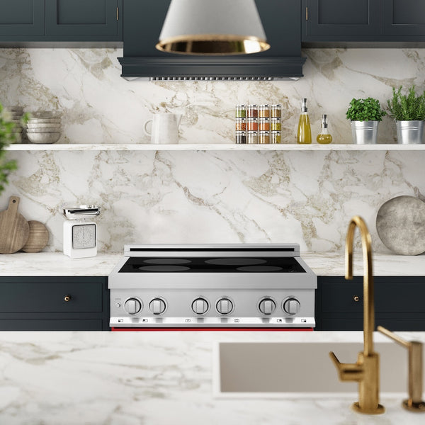 ZLINE 30 in. 4.0 cu. ft. Legacy Induction Range with 4 Element Cooktop and Electric Oven in Stainless Steel and Red Matte Door, Open Box-Great Condition