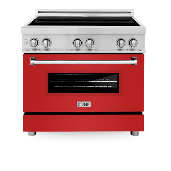 ZLINE 36 in. 4.6 cu. ft. Legacy Induction Range with 5 Element Cooktop and Electric Oven in Stainless Steel and Red Matte Door, Open Box-Great Condition