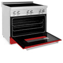 ZLINE 36 in. 4.6 cu. ft. Legacy Induction Range with 5 Element Cooktop and Electric Oven in Stainless Steel and Red Matte Door, Open Box-Great Condition