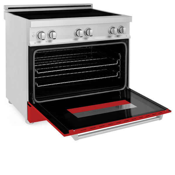 ZLINE 36 in. 4.6 cu. ft. Legacy Induction Range with 5 Element Cooktop and Electric Oven in Stainless Steel and Red Matte Door, Open Box-Great Condition