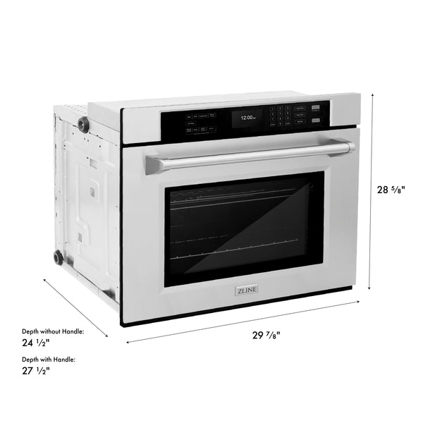ZLINE 30 in. Professional True Convection Single Wall Oven with Air Fry and Self Clean in Stainless Steel (WAS-30)