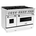 ZLINE 48 in. 6.0 cu. ft. Legacy Dual Fuel Range with 7 Burner Gas Cooktop and 2 Electric Ovens in Stainless Steel and White Matte Doors (RA-WM-48)