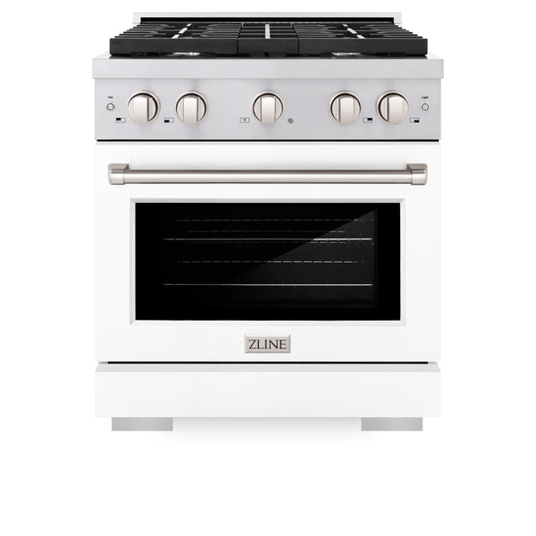 ZLINE 30 in. 4.2 cu. ft. Paramount Dual Fuel Range with 4 Burner Gas Cooktop and Electric Convection Oven in Stainless Steel with White Matte Door (SDR-WM-30)