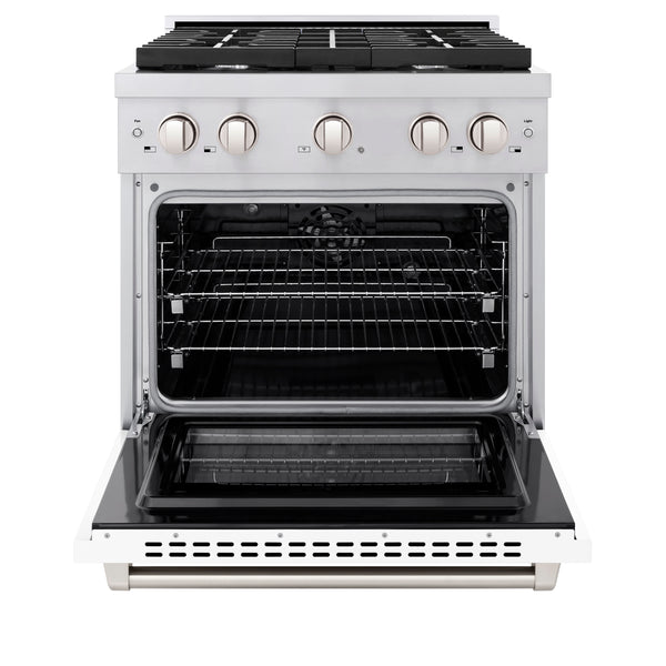 ZLINE 30 in. 4.2 cu. ft. Paramount Dual Fuel Range with 4 Burner Gas Cooktop and Electric Convection Oven in Stainless Steel with White Matte Door (SDR-WM-30)