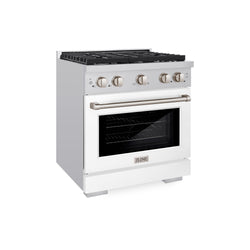 ZLINE 30 in. 4.2 cu. ft. Paramount Dual Fuel Range with 4 Burner Gas Cooktop and Electric Convection Oven in Stainless Steel with White Matte Door (SDR-WM-30)