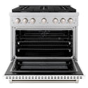 ZLINE 36 in. 5.2 cu. ft. Paramount Dual Fuel Range with 6 Burner Gas Cooktop and Electric Convection Oven in Stainless Steel with White Matte Door (SDR-WM-36)