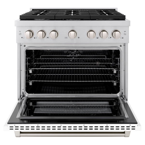 ZLINE 36 in. 5.2 cu. ft. Paramount Dual Fuel Range with 6 Burner Gas Cooktop and Electric Convection Oven in Stainless Steel with White Matte Door (SDR-WM-36)