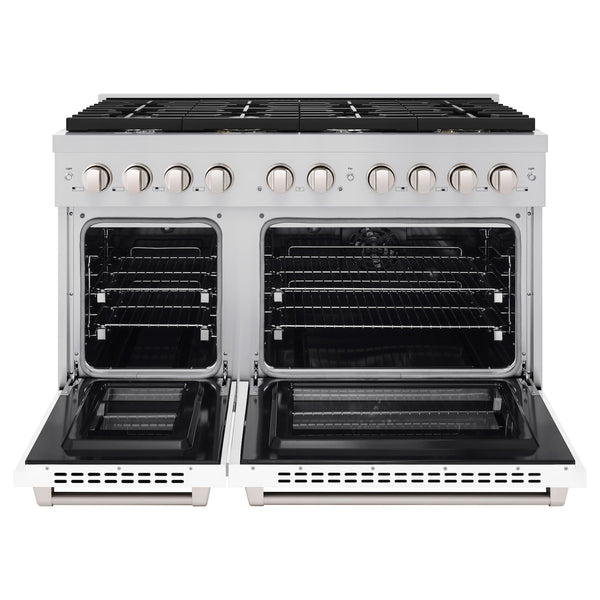 ZLINE 48 in. 6.7 cu. ft. Paramount Double Oven Dual Fuel Range with 8 Burner Gas Cooktop in Stainless Steel with White Matte Doors (SDR-WM-48)