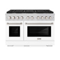 ZLINE 48 in. 6.7 cu. ft. Paramount Double Oven Dual Fuel Range with 8 Burner Gas Cooktop in Stainless Steel with White Matte Doors (SDR-WM-48)