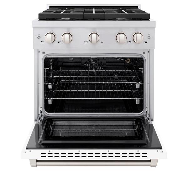 ZLINE 30 in. 4.2 cu. ft. 4 Burner Gas Range with Convection Gas Oven in Stainless Steel with White Matte Door (SGR-WM-30)