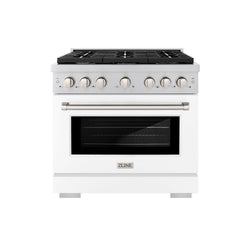 ZLINE 36 in. 5.2 cu. ft. Paramount Gas Range with 6 Burner Cooktop and Convection Gas Oven in Stainless Steel with White Matte Door (SGR-WM-36)