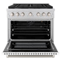 ZLINE 36 in. 5.2 cu. ft. 6 Burner Gas Range with Convection Gas Oven in Stainless Steel with White Matte Door (SGR-WM-36)