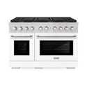 ZLINE 48 in. 6.7 cu. ft. Paramount Double Oven Gas Range with 8 Burner Cooktop in Stainless Steel with White Matte Doors (SGR-WM-48)