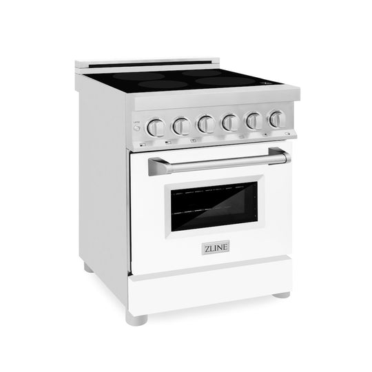 ZLINE 24 in. 2.8 cu. ft. Legacy Induction Range with 4 Element Cooktop and Electric Oven in Stainless Steel and White Matte Door, Open Box-Great Condition