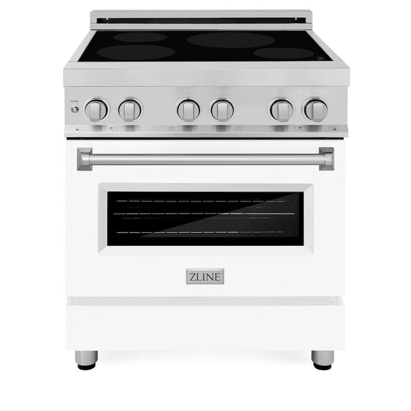 ZLINE 30 in. 4.0 cu. ft. Legacy Induction Range with 4 Element Cooktop and Electric Oven in Stainless Steel and White Matte Door, Open Box-Good Condition