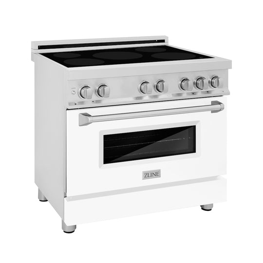 ZLINE 36 in. 4.6 cu. ft. Legacy Induction Range with 5 Element Cooktop and Electric Oven in Stainless Steel and White Matte Door, Open Box-Great Condition