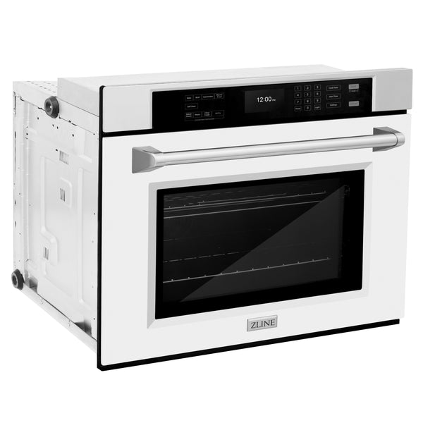 ZLINE 30 in. Professional True Convection Single Wall Oven with Air Fry and Self Clean in Stainless Steel with White Matte Door (WAS-WM-30)