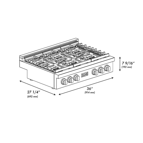 ZLINE 36 in. Paramount Gas Rangetop with 6 Burner DuoPro™ Cooktop in Black Stainless Steel (PSRTB-36)